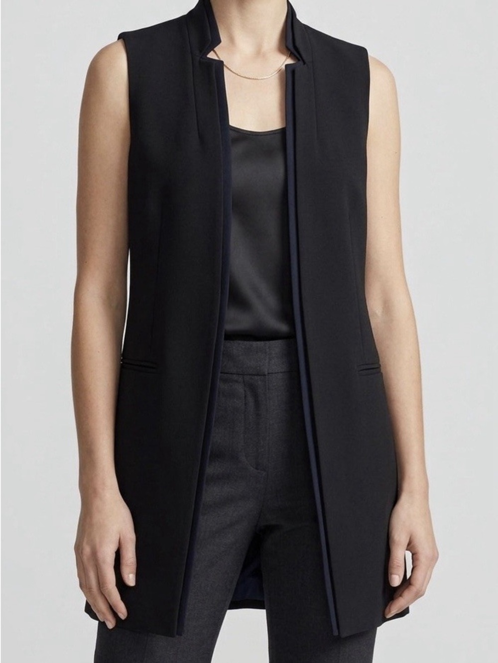H&M Longline Sleeveless Blazer Vest Black Tailored Waistcoat Women's 2